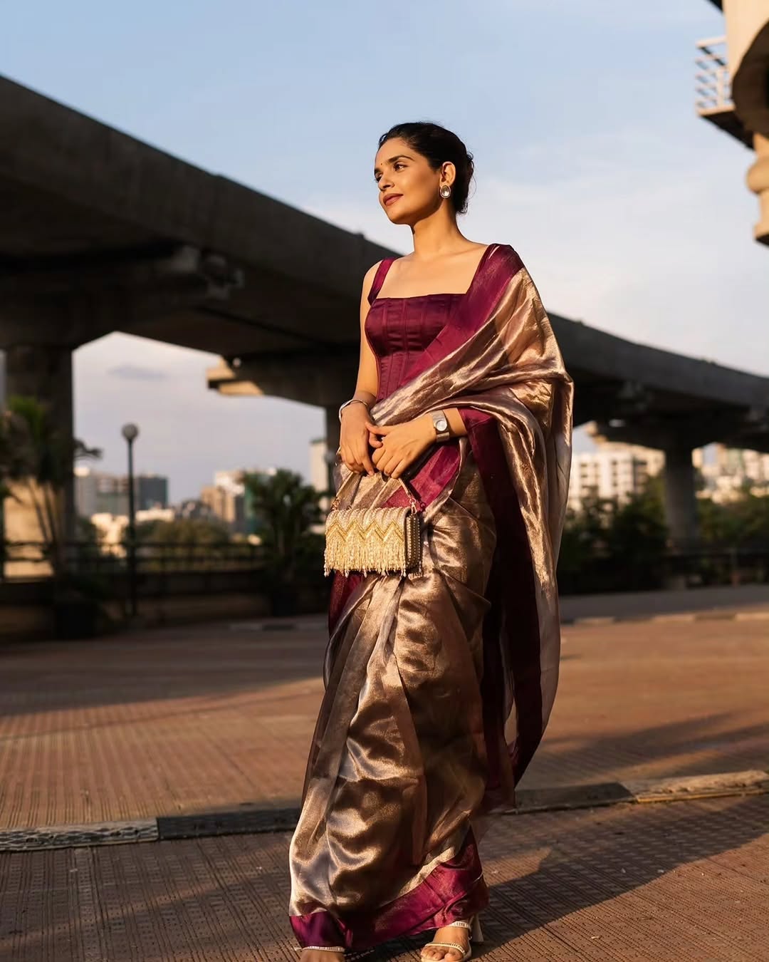 Malathi Wine Banarasi Semi Katan Soft Silk Saree